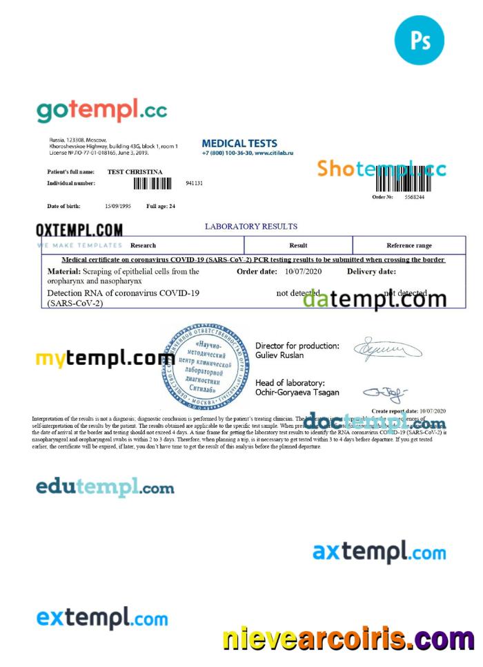 Russia medical certificate on Covid-19
